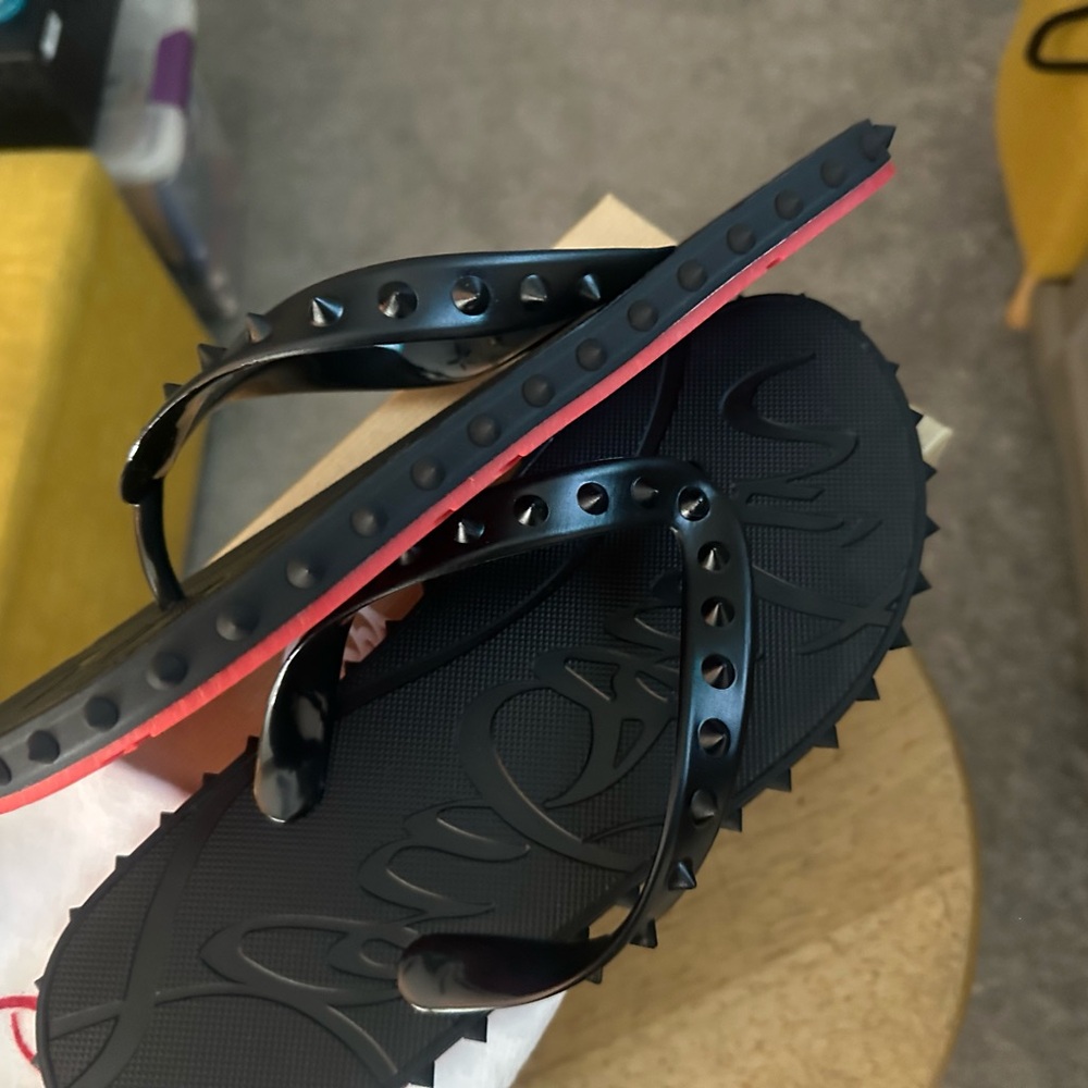 Black and Red Christian Louboutin Flip Flops